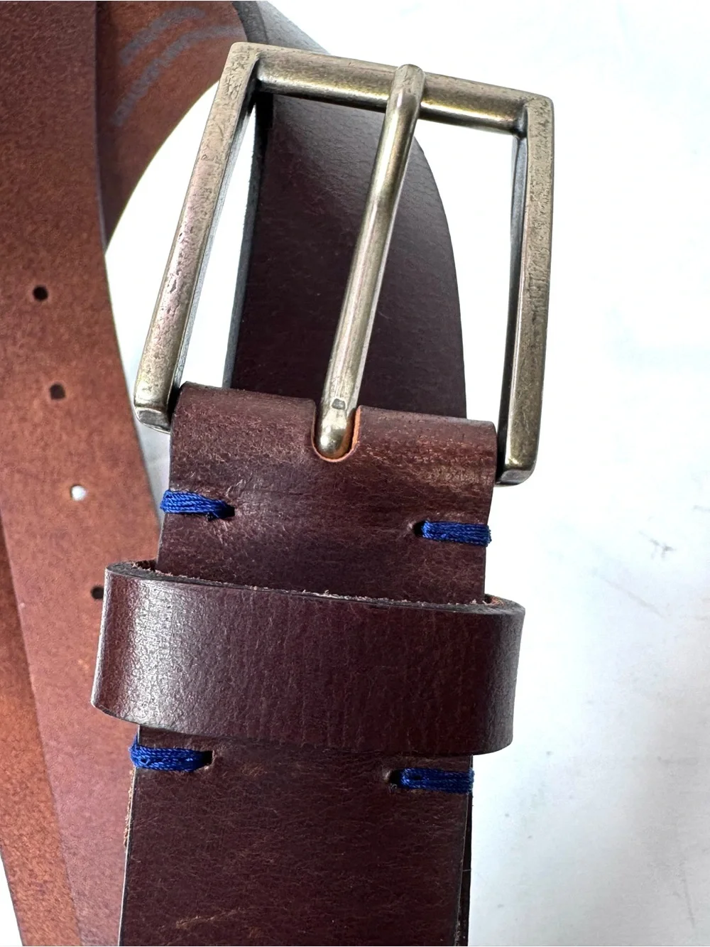 New Genuine Italian Leather Belt Made in Italy Brown Antique Brass Buckle Siz 32